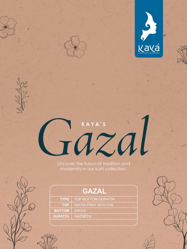 Kaya Gazal Rayon Foil Printed Naira Cut Kurti Pant With Dupatta